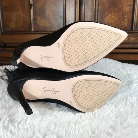 Jessica Simpson Prixey Feather Black Matte Satin Heeled Bootie - Picture 10 of 11